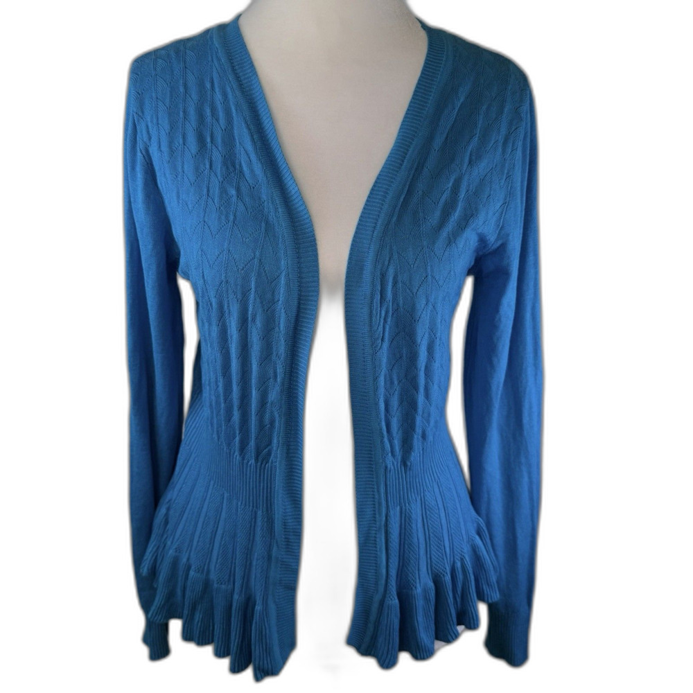 Peplum Open Front Cardigan Turquoise Feminine Fairycore Preppy 50’s‎ Sz XS/S